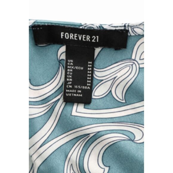 Forever 21 Satin Teal Slip Cowl Neck Mini Scarf Print Dress Size M - Picture 3 of 11